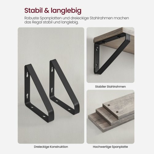 3 darabos lebegő polc szett, szürke és fekete 30/35/40 cm