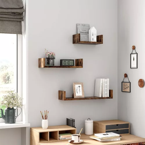 SONGMICS LWS066T01 3 darab lebegő polc készlet 30/45/60 cm-es falra szerelhető polcokkal 10 kg