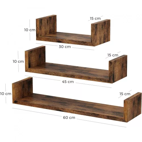 SONGMICS LWS066T01 3 darab lebegő polc készlet 30/45/60 cm-es falra szerelhető polcokkal 10 kg