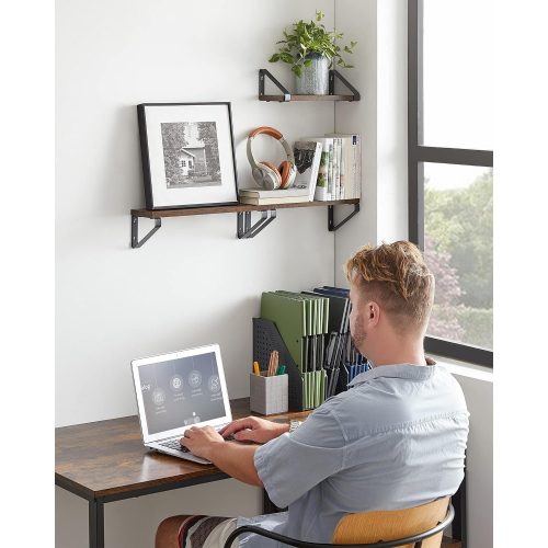 VASAGLE Falipolcok, ipari lebegő polcok, 3 darabos készlet, stabil kijelző állvány a nappaliba,