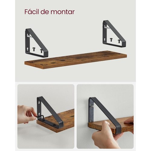 VASAGLE Falipolcok, ipari lebegő polcok, 3 darabos készlet, stabil kijelző állvány a nappaliba,