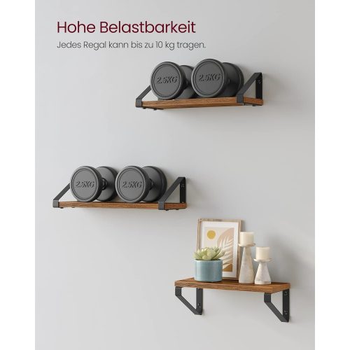 VASAGLE Falipolcok, ipari lebegő polcok, 3 darabos készlet, stabil kijelző állvány a nappaliba,