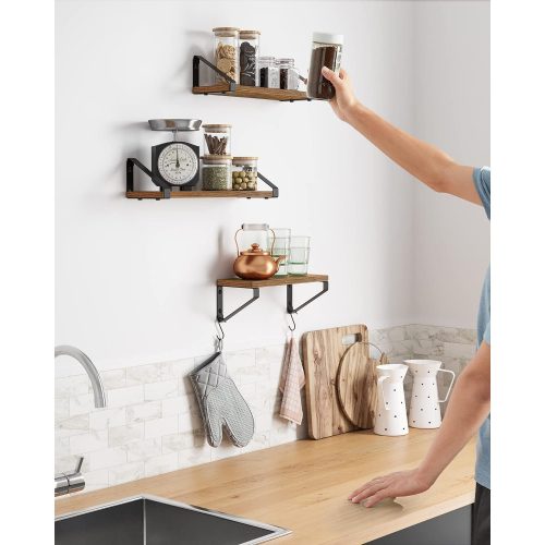 VASAGLE Falipolcok, ipari lebegő polcok, 3 darabos készlet, stabil kijelző állvány a nappaliba,