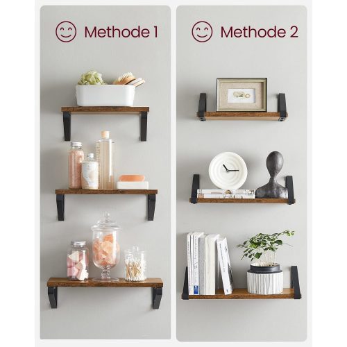 VASAGLE Falipolcok, ipari lebegő polcok, 3 darabos készlet, stabil kijelző állvány a nappaliba,