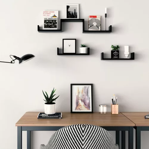 3 darabos lebegő polc szett, magasfényű bevonattal, fekete 30/35/40 cm