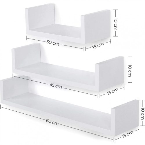 SONGMICS 3 darab falipolc készlet, lebegő polcok, 30, 45, 60 cm, fényes bevonat, dekoratív,