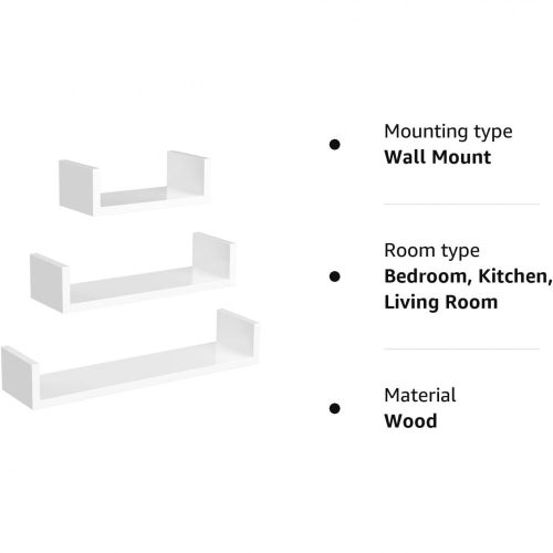 SONGMICS 3 darab falipolc készlet, lebegő polcok, 30, 45, 60 cm, fényes bevonat, dekoratív,