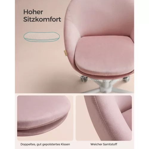 SONGMICS Otthoni Irodai Szék Bársony Forgószék Íróasztali Szék Habpárnázás