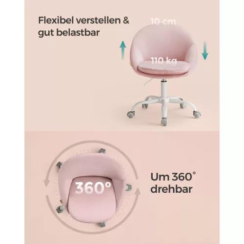 SONGMICS Otthoni Irodai Szék Bársony Forgószék Íróasztali Szék Habpárnázás