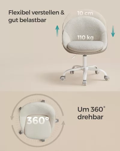 Irodai szék, sminkszék, párnázott, állítható magasságú, cappuccino bézs