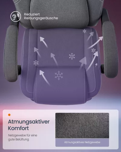 Gamer szék, ergonomikus, lábtartóval, állítható magassággal, szürke szövet