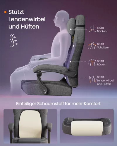 Gamer szék, ergonomikus, lábtartóval, állítható magassággal, szürke szövet