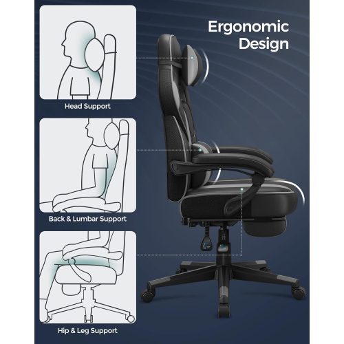 SONGMICS Játékosszék Irodai székkel, Lábtartóval, Fejtámlával és deréktámasszal,