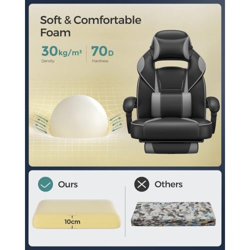 SONGMICS Játékosszék Irodai székkel, Lábtartóval, Fejtámlával és deréktámasszal,