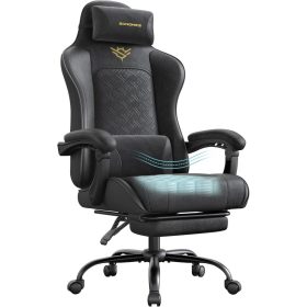   Irodai szék, gamer szék, ergonomikus, ülőpárnával, lábtámasszal, fekete PU szövet
