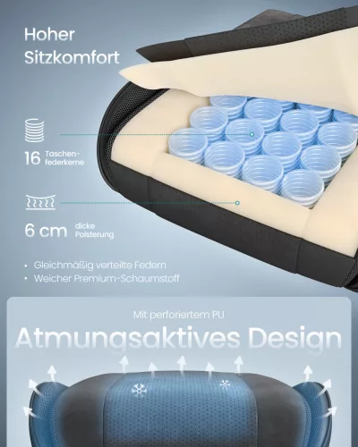 Irodai szék, gamer szék, ergonomikus, ülőpárnával, lábtámasszal, fekete PU szövet