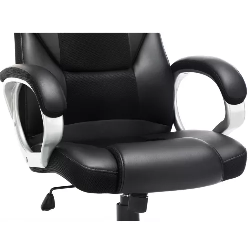 Irodai szék, forgószék, ergonomikus, műbőr, kerekekkel, fekete