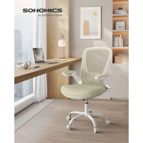 Irodai szék, hálós, ergonomikus, állítható karfákkal, bézs