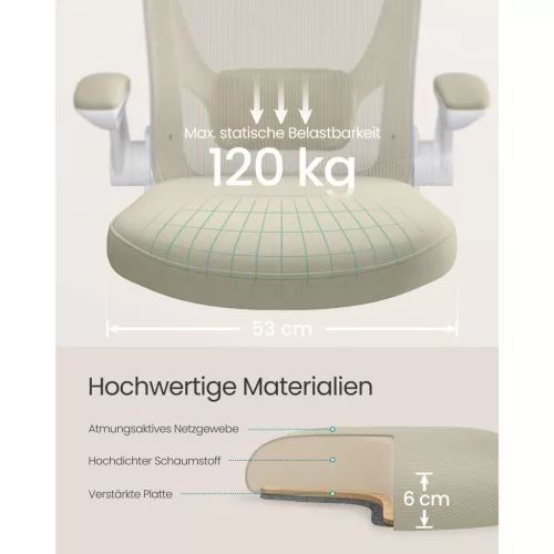 Irodai szék, hálós, ergonomikus, állítható karfákkal, bézs