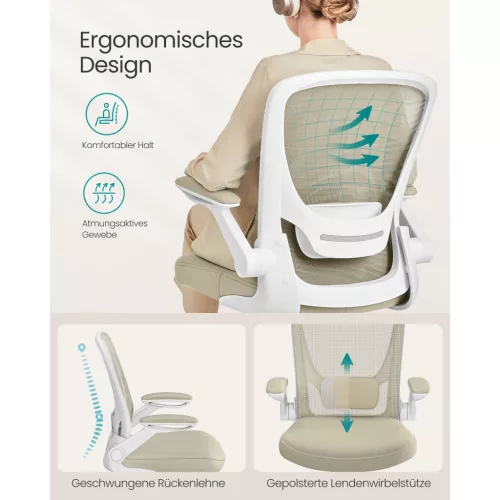 Irodai szék, hálós, ergonomikus, állítható karfákkal, bézs