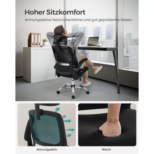 Irodai forgószék, ergonomikus, hálós háttámlával, fejtámasszal, hintázó