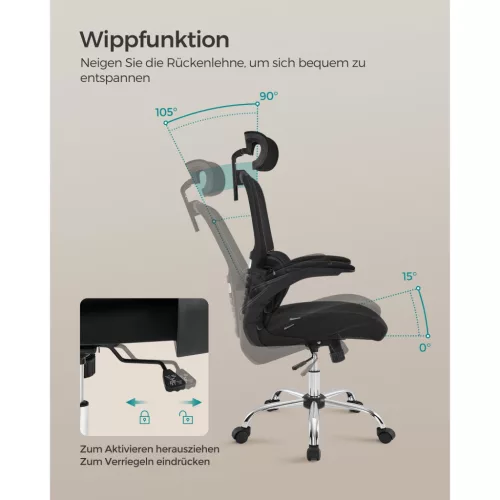 Irodai forgószék, ergonomikus, hálós háttámlával, fejtámasszal, hintázó