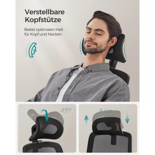 Irodai forgószék, ergonomikus, hálós háttámlával, fejtámasszal, hintázó