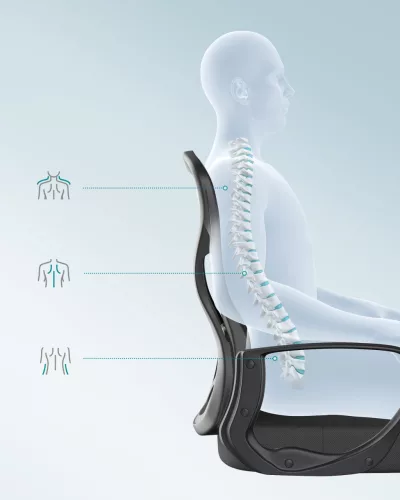 Irodai forgószék, ergonomikus, hálós háttámlával, deréktámasszal, fekete