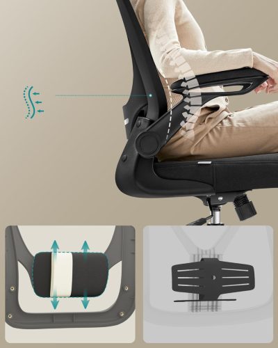 Irodai szék, ergonomikus, hálós, dönthető, párnázott deréktámasszal, fekete