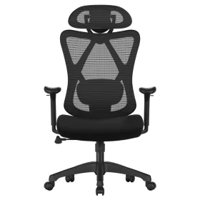 Irodai ergonomikus szék, állítható deréktámasszal és fejtámlával, fekete