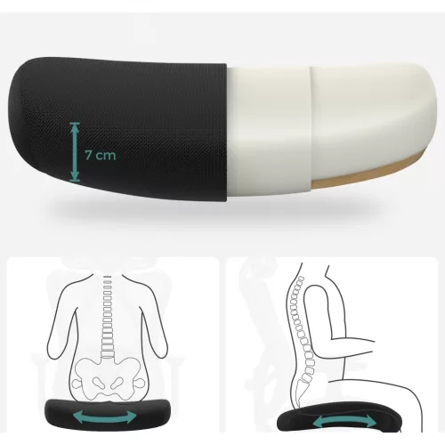 Irodai ergonomikus szék, állítható deréktámasszal és fejtámlával, fekete
