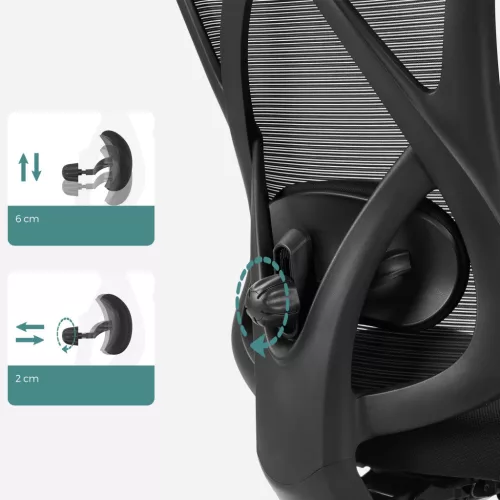 Irodai ergonomikus szék, állítható deréktámasszal és fejtámlával, fekete