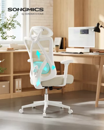 Irodai ergonomikus szék, állítható hálós háttámlával, bézs szövet