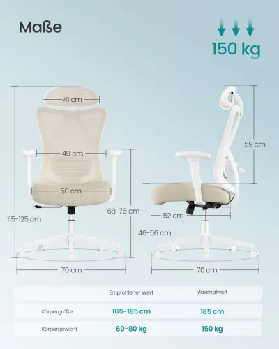 Irodai ergonomikus szék, állítható hálós háttámlával, bézs szövet