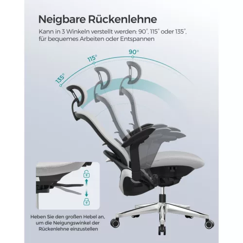 SONGMICS Irodai Szék, Ergonomikus Állítható Vászon Szék, Dönthető Háttámla,