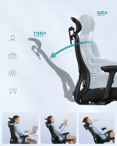 Irodai szék, ergonomikus, állítható deréktámasszal, fekete