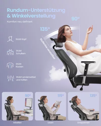 Irodai szék, ergonomikus, állítható támasz, tinta fekete