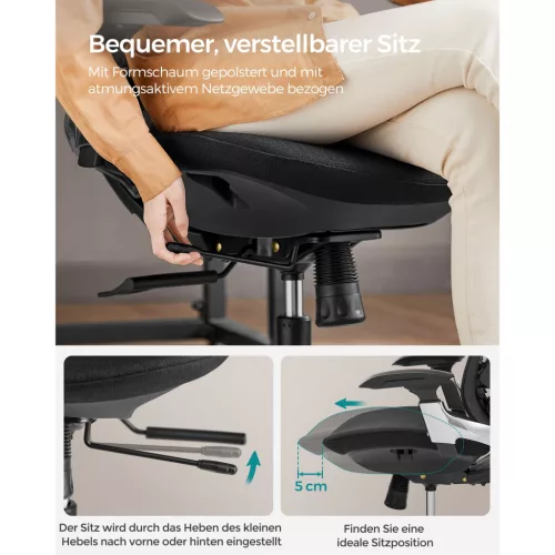 Irodai szék, ergonomikus, dönthető, állítható ülés, fekete