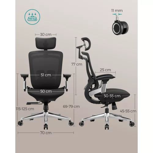 Irodai szék, ergonomikus, dönthető, állítható ülés, fekete