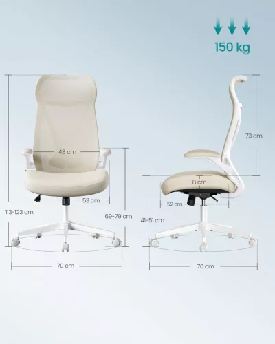 Irodai ergonomikus szék, állítható magasságú, fejtámlás, cappuccino bézs