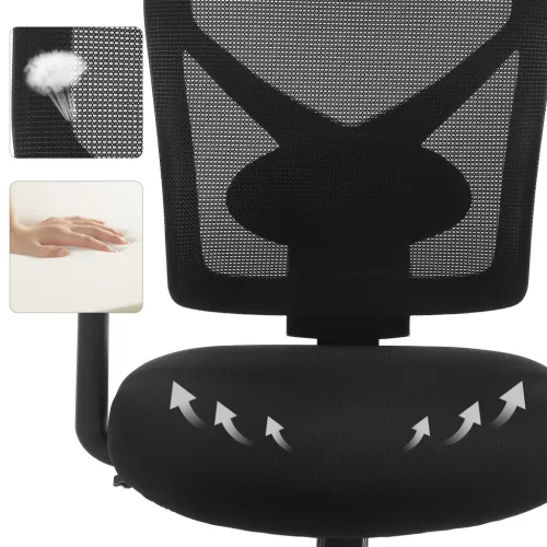 Irodai ergonomikus szék, állítható deréktámasszal és kartámasszal, fekete