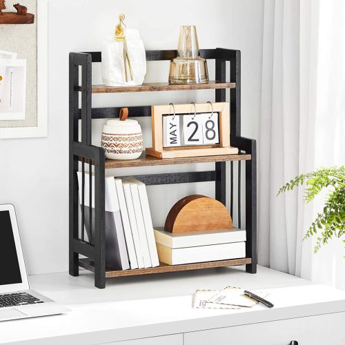 Fűszertartó polc, 3 szintes pult fölötti tároló, bambusz kerettel, rusztikus barna