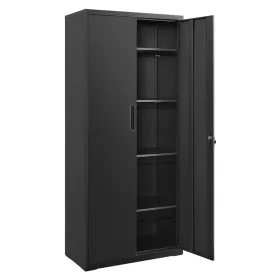 Irodai tárolószekrény, 4 polccal, zárható, fekete