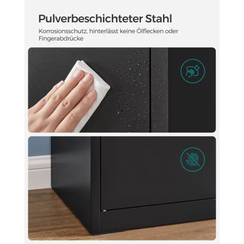 Irodai tárolószekrény, 4 polccal, zárható, fekete