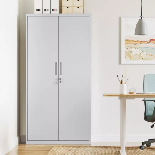 Irodai szekrény, többfunkciós acél tároló, szürke, 80x40x180 cm