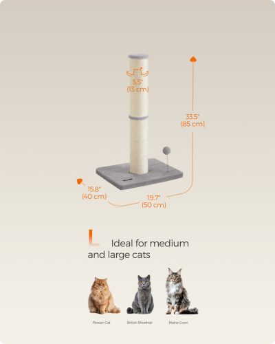 Macska kaparófa, 85 cm magas, szizálos kaparóoszloppal, világosszürke 33x33x85cm
