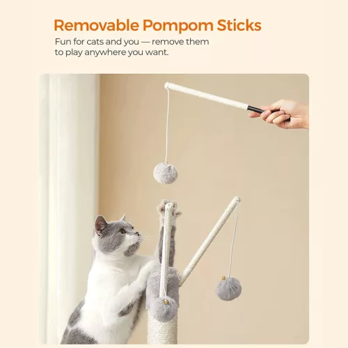 Macska kaparófa, cicaházzal, világosszürke, 42 x 32 x 118 cm