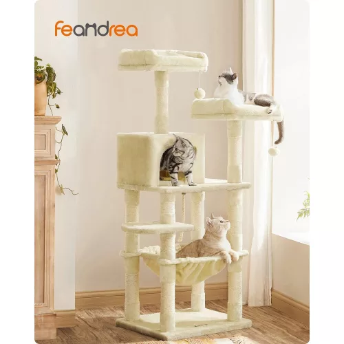 FEANDREA Macska fa, stabil macska torony, 2 plüss pihenőhellyel, 143 cm, bézs PCT15BE