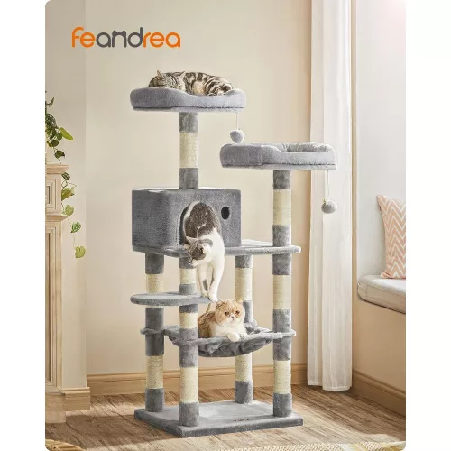 FEANDREA Macska fa, stabil macska torony, 2 plüss pihenőhellyel, 143 cm, világosszürke PCT15W