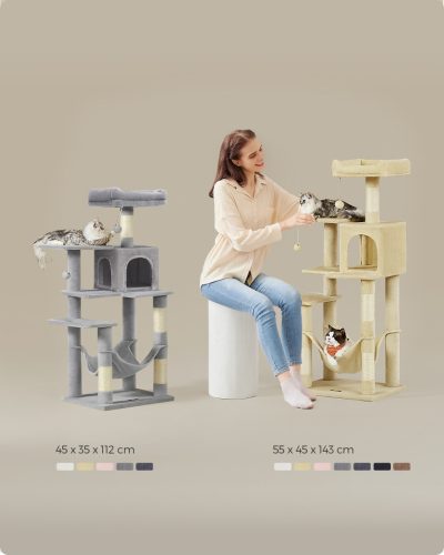 Feandrea PCT161M01 Macska fa magasság 143 cm játéktorony macskáknak 4 karcolóoszloppal, 2